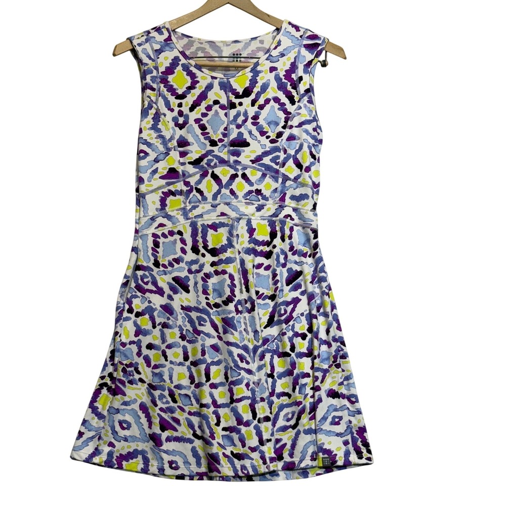 Title Nine Dream Sleeveless Athletic Dress Abstract Ikat Print Purple White M